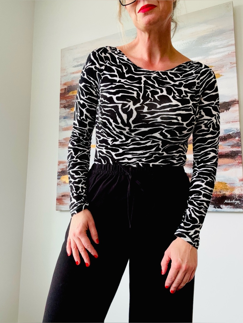 OASIS Zebra Print Long Sleeve Boatneck Top Size XS